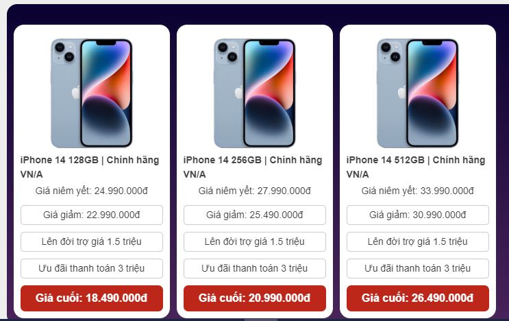 Bảng giá iphone 14 series tại cellphones